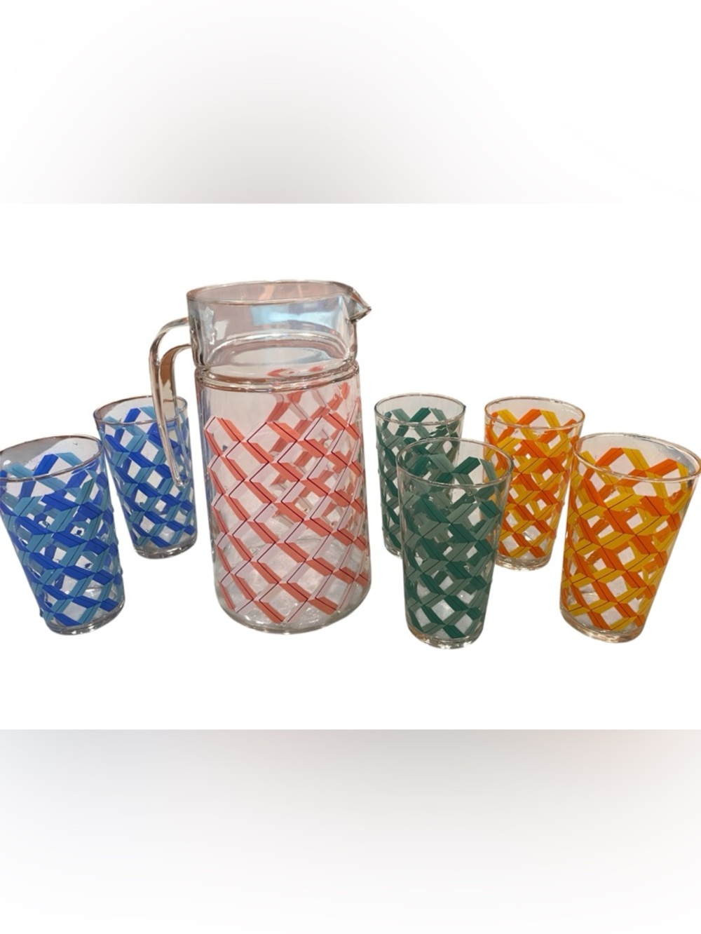 Vintage French lattice  glass lemonade set 1960s excellent condition rare
